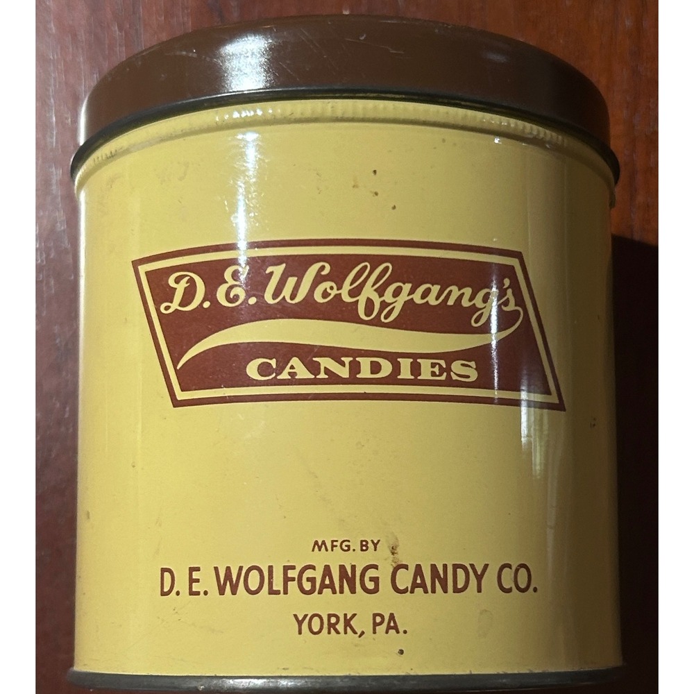 York PA Wolfgang Candies Tin Yellow Vintage Advertising Confections Kitchenalia - Picture 2 of 6